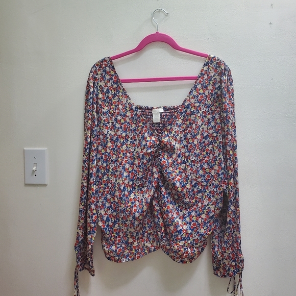 H&M Puff Sleeve Floral Blouse Cottagecore Garden Party Semi Sheer Plus Size XXL - Picture 4 of 13